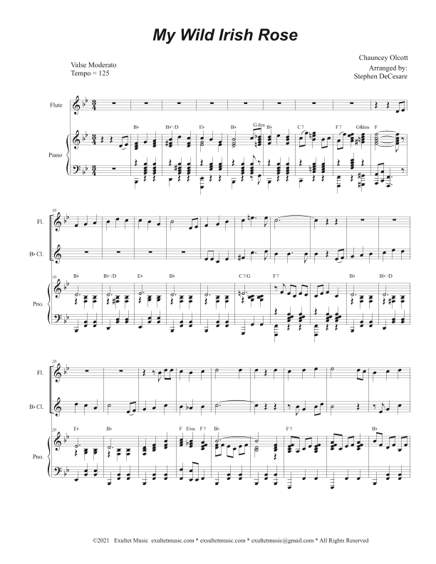 My Wild Irish Rose (Duet for Flute and Bb-Clarinet) (arr. Stephen DeCesare)