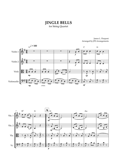 Jingle Bells for String Quartet in G major (arr. Jps Arrangements)