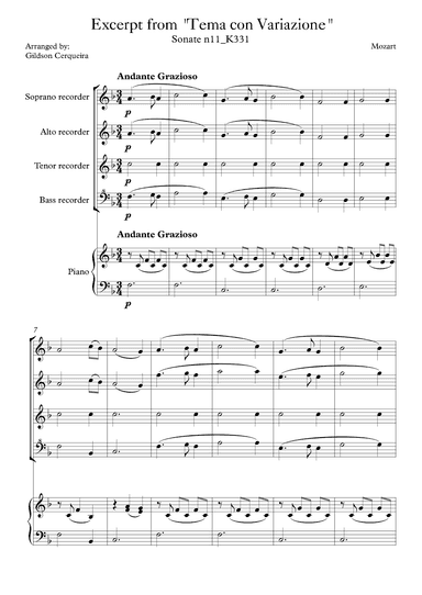 Excerpt from sonate k331 - "Tema con Variazione" (arr. Gildson Cerqueira)