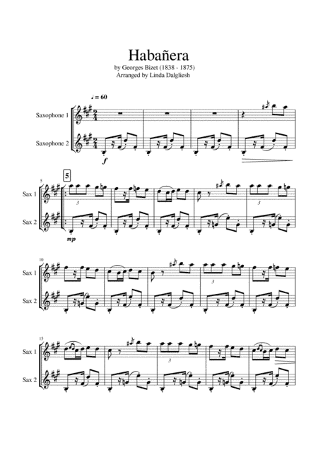Habanera (from Carmen) - Saxophone Duet (arr. Linda Dalgliesh)