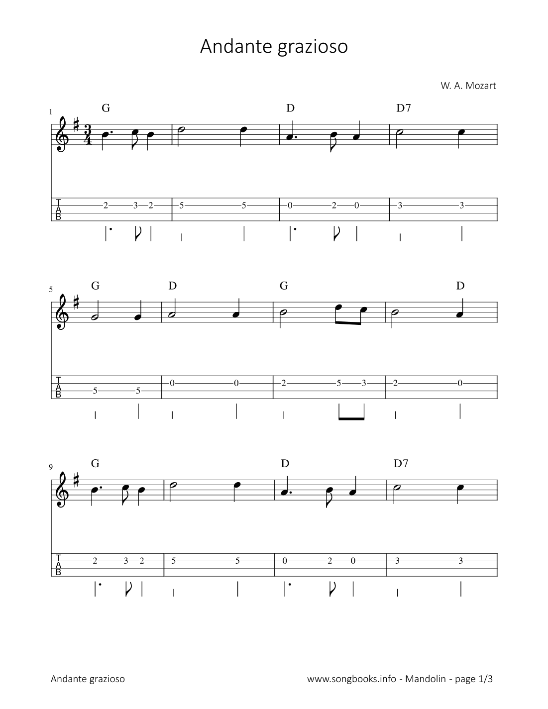 Andante Grazioso - W. A. Mozart (arr. songbooks.info)