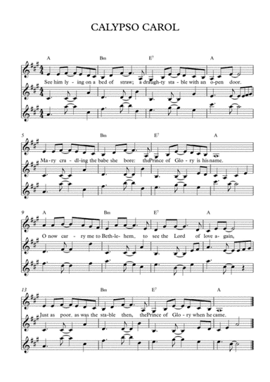 Calypso Carol for three treble line instruments, chords and congregational singing (arr. Fiona Ramsay)