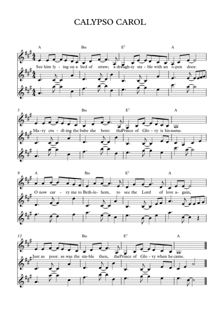Calypso Carol for three treble line instruments, chords and congregational singing (arr. Fiona Ramsay)