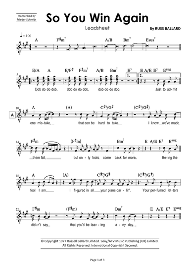 So You Win Again (arr. Frieder Schmidt)