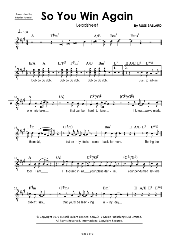 So You Win Again (arr. Frieder Schmidt)