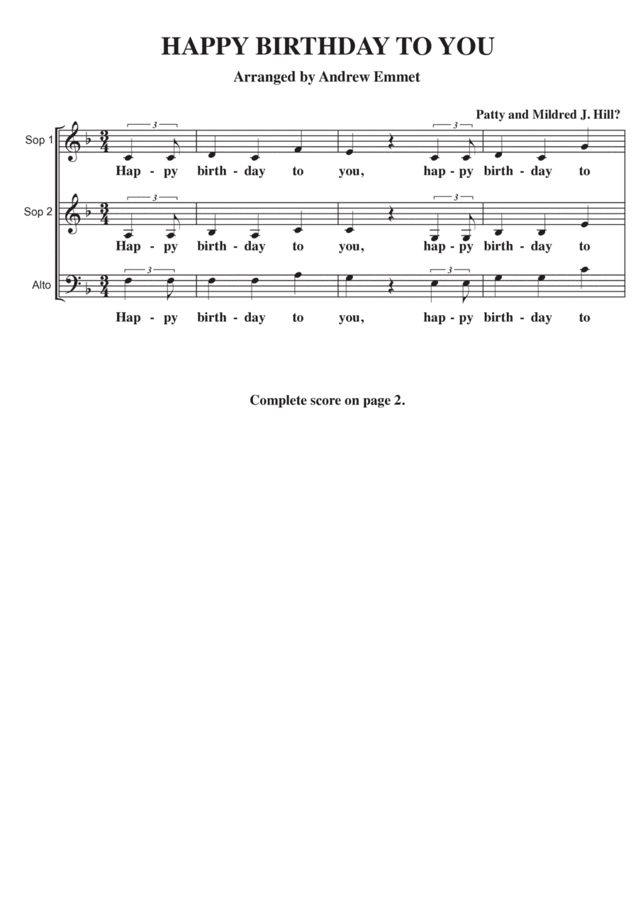 Happy Birthday To You A Cappella SAB (arr. Andrew Emmet)