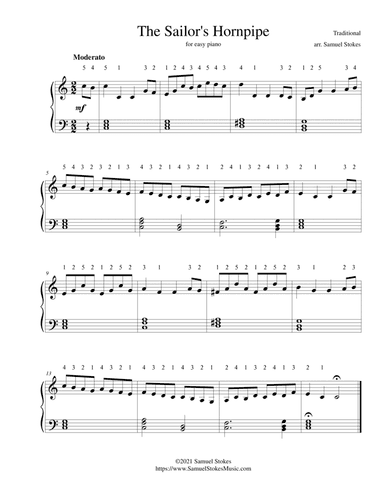 The Sailor's Hornpipe (The College Hornpipe, Jack's the Lad) - for easy piano (arr. Samuel Stokes)