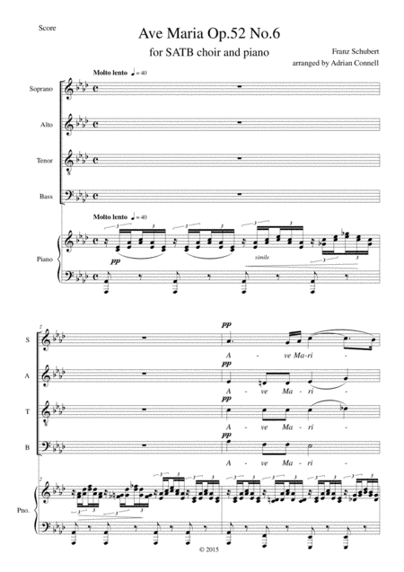 Schubert Ave Maria arranged for SATB choir and piano (or organ) (arr. Adrian Connell)