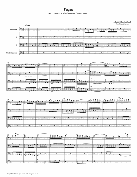 Fugue 11 from Well-Tempered Clavier, Book 1 (Bassoon Quartet) (arr. Richard Byrnes)
