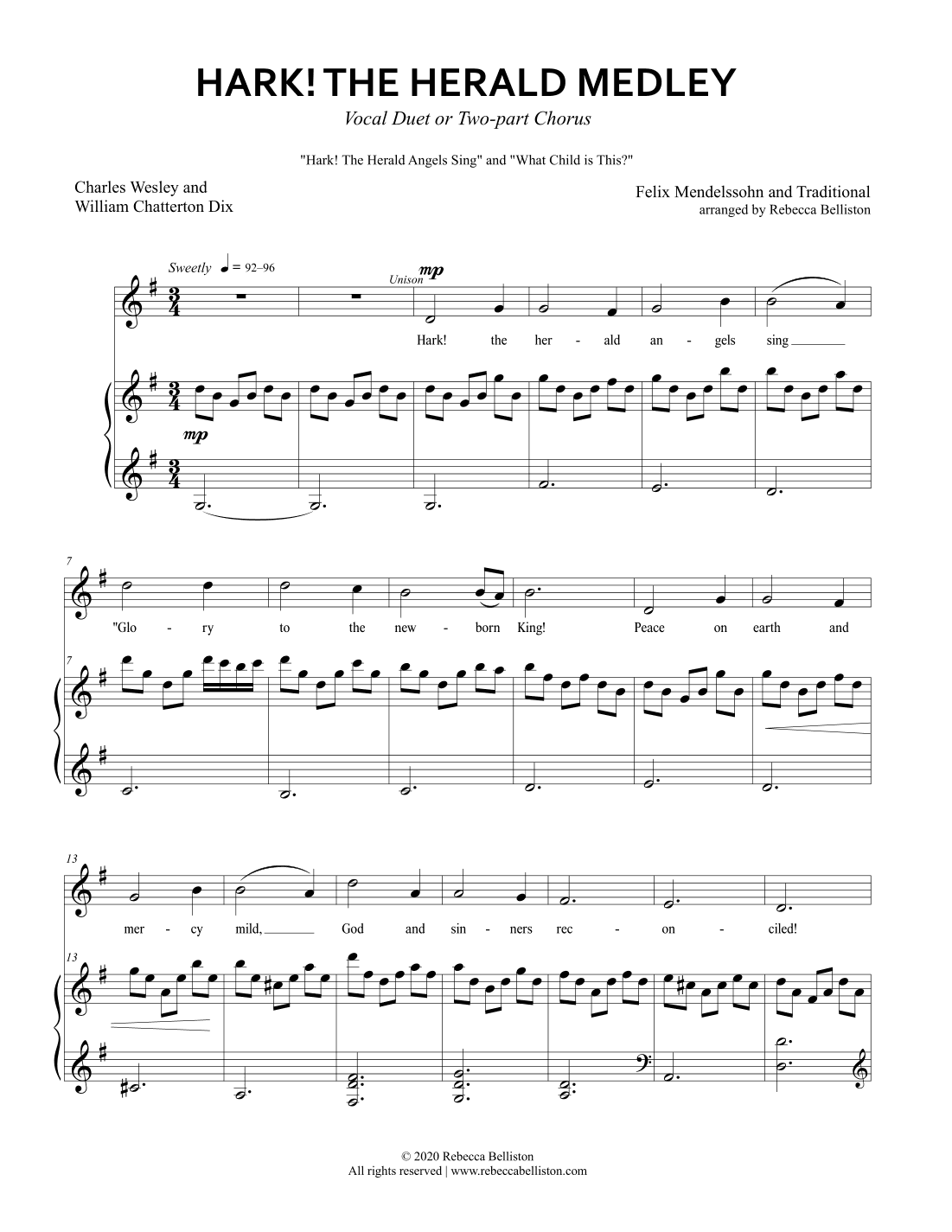 Hark! the Herald Angels Sing / What Child is This? (Vocal Duet) (arr. Rebecca Belliston)