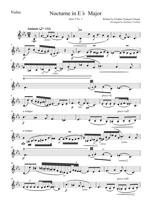 Nocturne Op 9 No 2 in Eb Major (arr. Zachary Corbett)