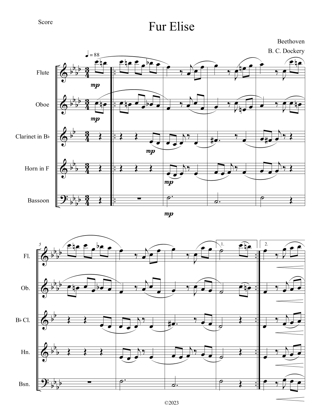 Fur Elise (Woodwind Quintet) (arr. B. C. Dockery)