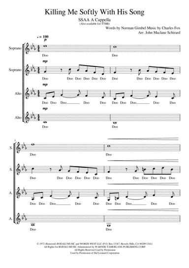 Killing Me Softly With His Song (arr. John Maclane Schirard)