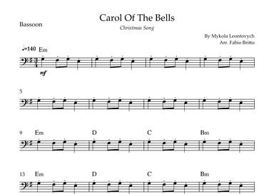 Carol Of The Bells (Christmas Song) for Bassoon Solo with Chords (arr. Fabio Britto)
