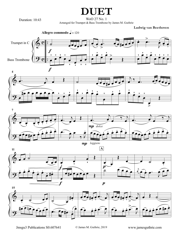 Beethoven: Duet WoO 27 No. 1 for Trumpet & Bass Trombone (arr. James M. Guthrie)