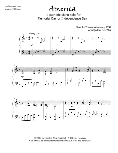 America - a patriotic Memorial Day piano solo (arr. c.e. walz)