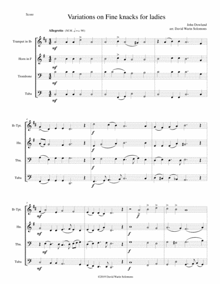 Fine knacks for ladies (with variations) - for brass quartet (arr. David Warin Solomons)