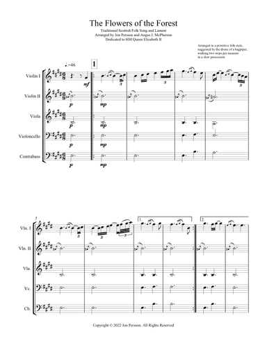 "The Flowers of the Forest" for String Quartet/Quintet - SCORE (arr. Jon Persson)