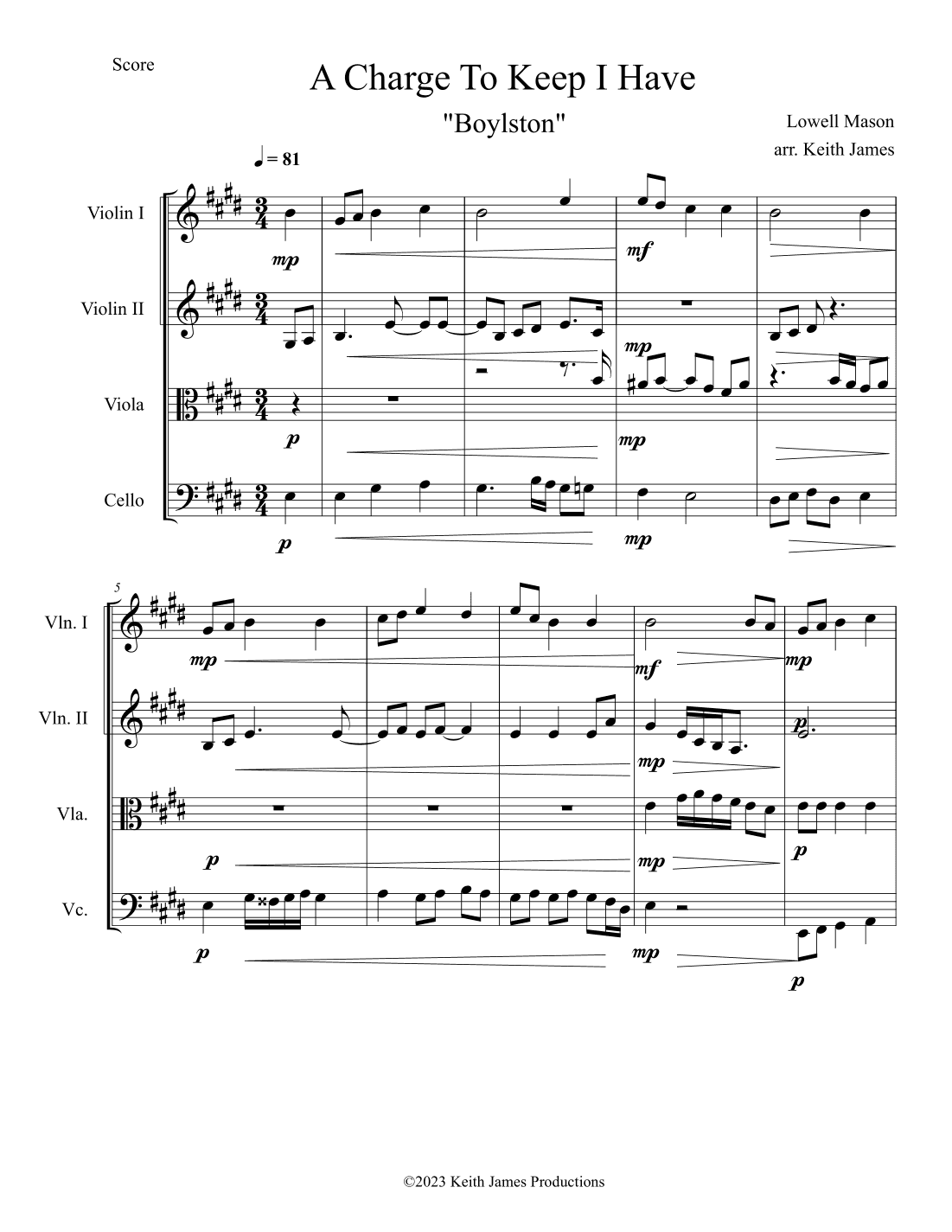 A Charge To Keep I Have I (String Quartet) (arr. Keith James)