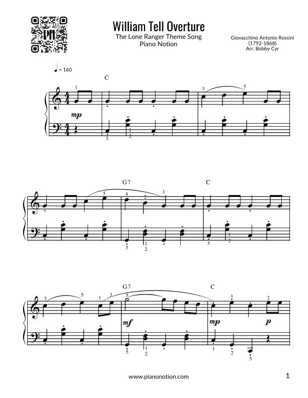 The Lone Ranger Theme Song - William Tell Overture (Easy Piano) (arr. Bobby Cyr)