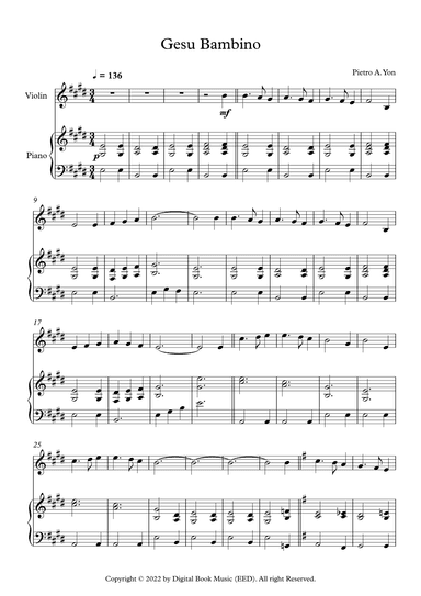Gesu Bambino (The Infant Jesus) - Pietro A. Yon (Violin + Piano) (arr. Digital Book Music)