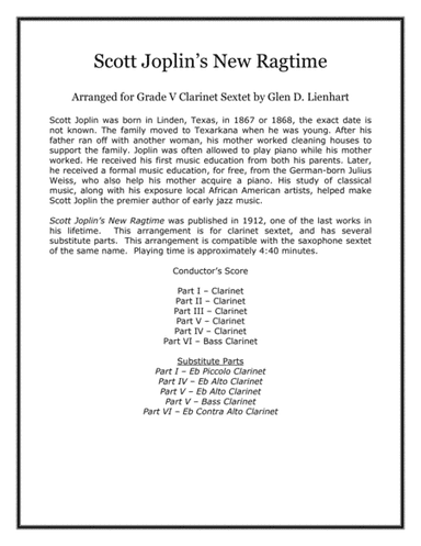 Scott Joplin's New Ragtime (Clarinets) (arr. Glen D. Lienhart)