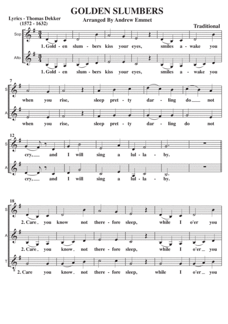 Golden Slumbers A Cappella SATB (arr. Andrew Emmet)