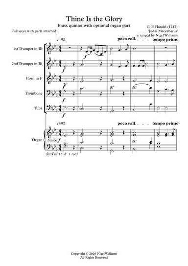 Thine Is the Glory, for Brass Quintet and optional organ (arr. Nigel Williams)