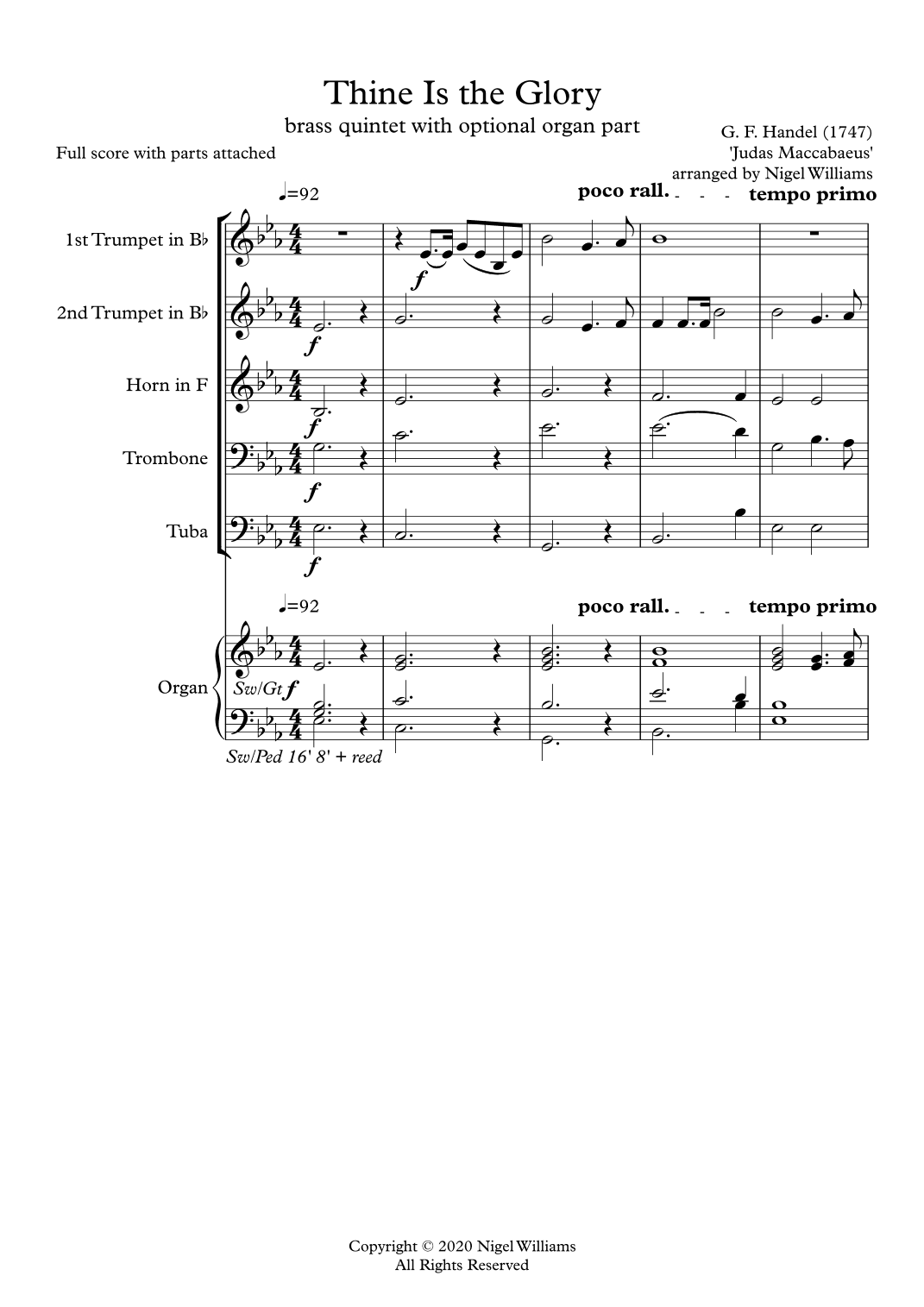 Thine Is the Glory, for Brass Quintet and optional organ (arr. Nigel Williams)
