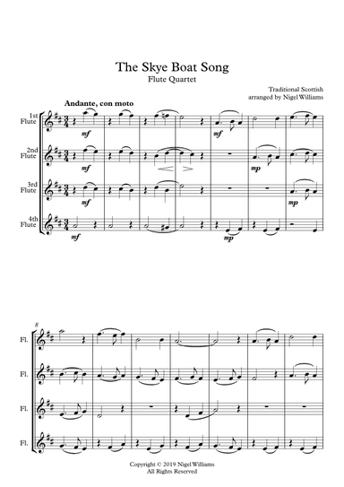 The Skye Boat Song, for Flute Quartet (arr. Nigel Williams)