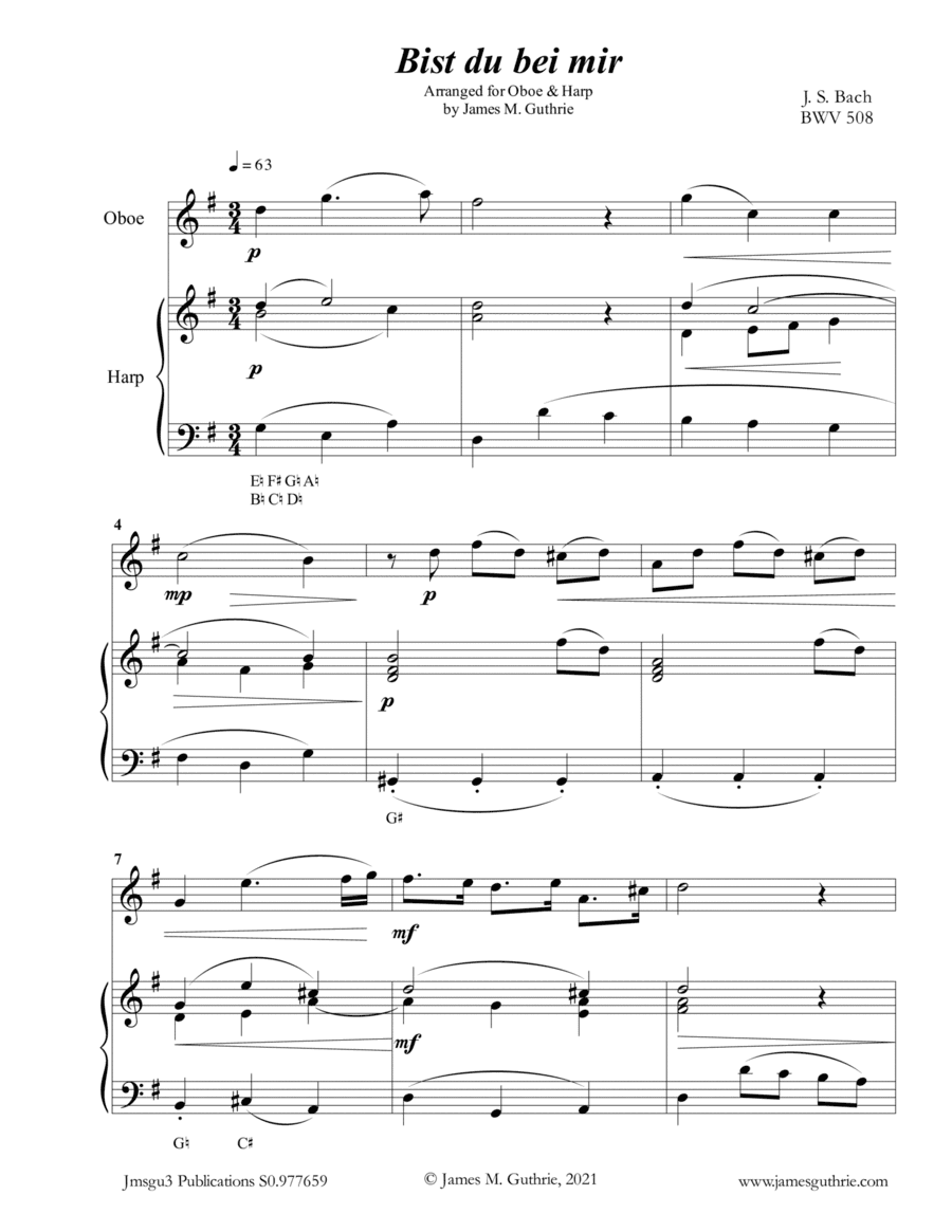 BACH: Bist du bei mir for Oboe & Harp (arr. James M. Guthrie)