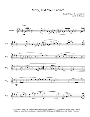 Mary, Did You Know? (arr. B. C. Dockery)