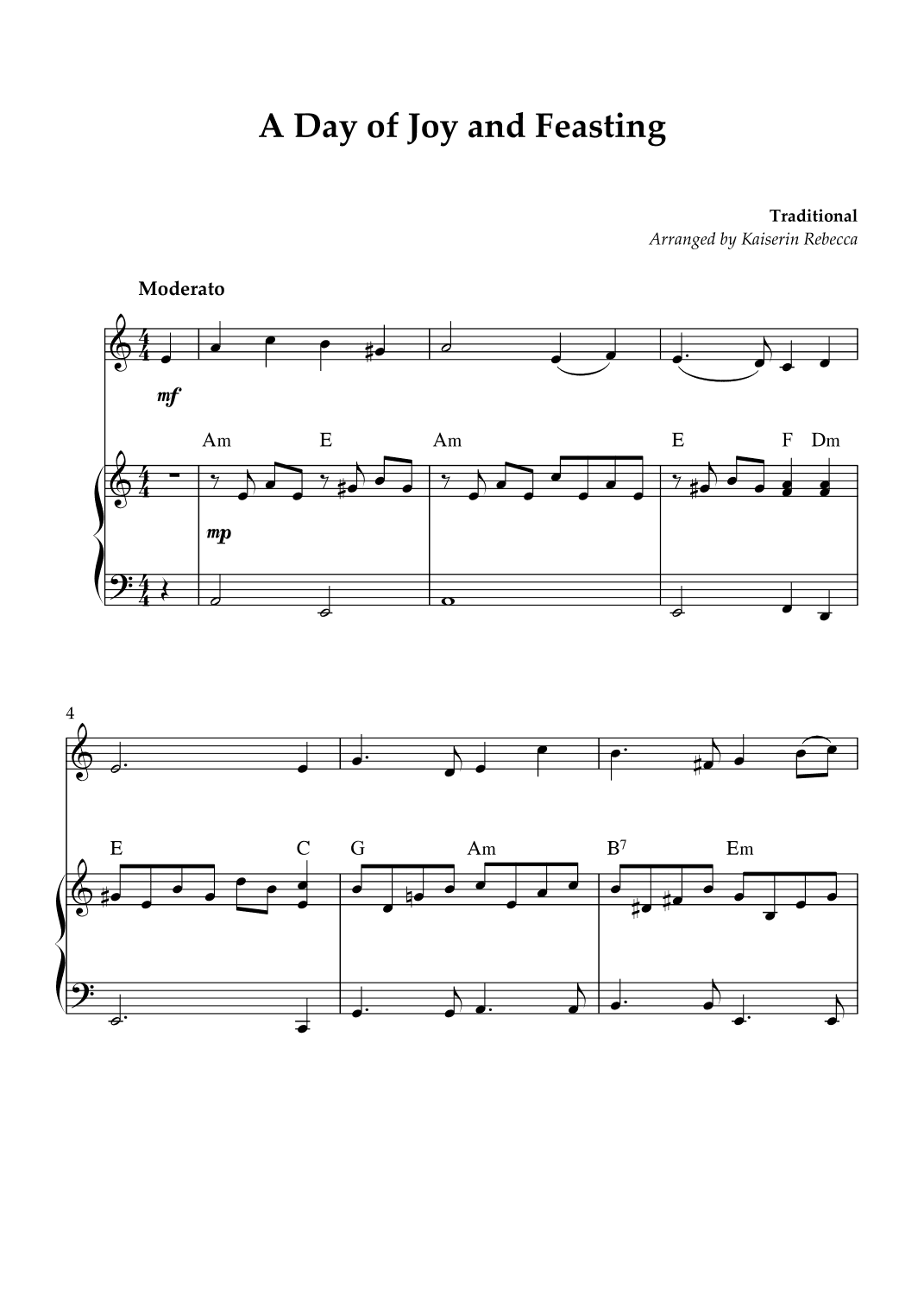 A Day of Joy and Feasting (arr. Kaiserin Rebecca)