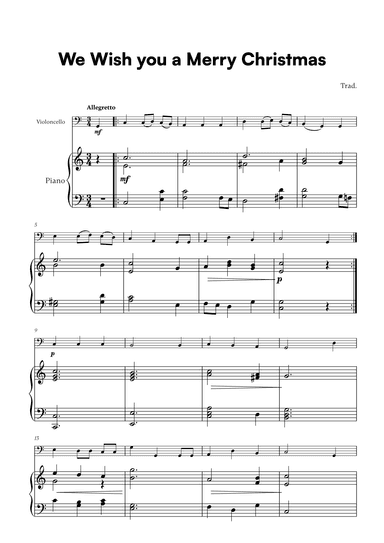 Trad. - We Wish you a Merry Christmas (for Cello and Piano) (arr. Cadenza Editions)