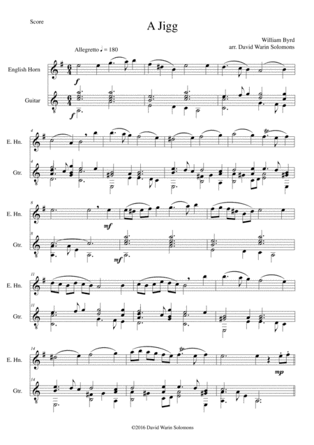 Byrd's Jigg for cor anglais and guitar (arr. David Warin Solomons)