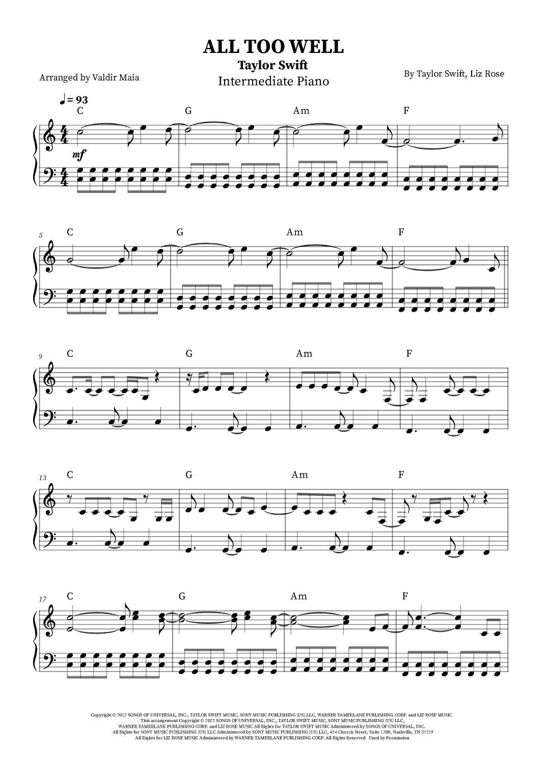 All Too Well (arr. Valdir Maia)