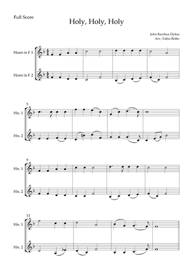 Holy, Holy, Holy (Traditional Christian Song) for Horn in F Duo (arr. Fabio Britto)