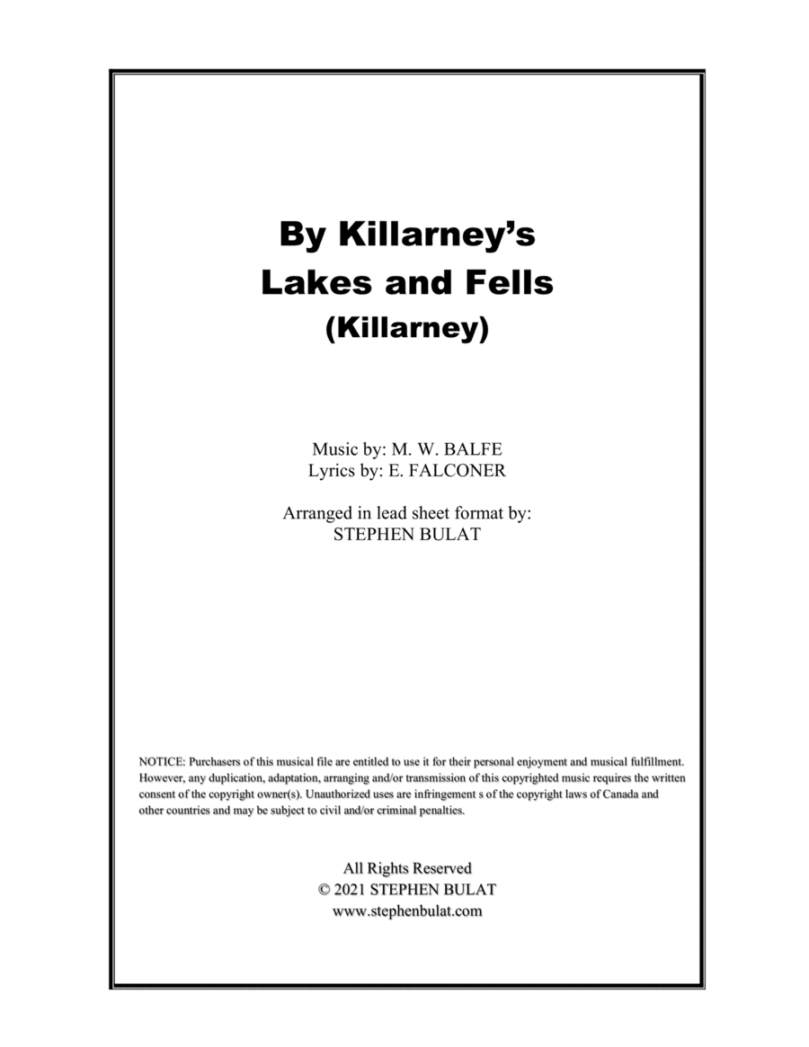 By Killarney's Lakes and Fells (Killarney) - Lead sheet (key of E) (arr. Stephen Bulat)