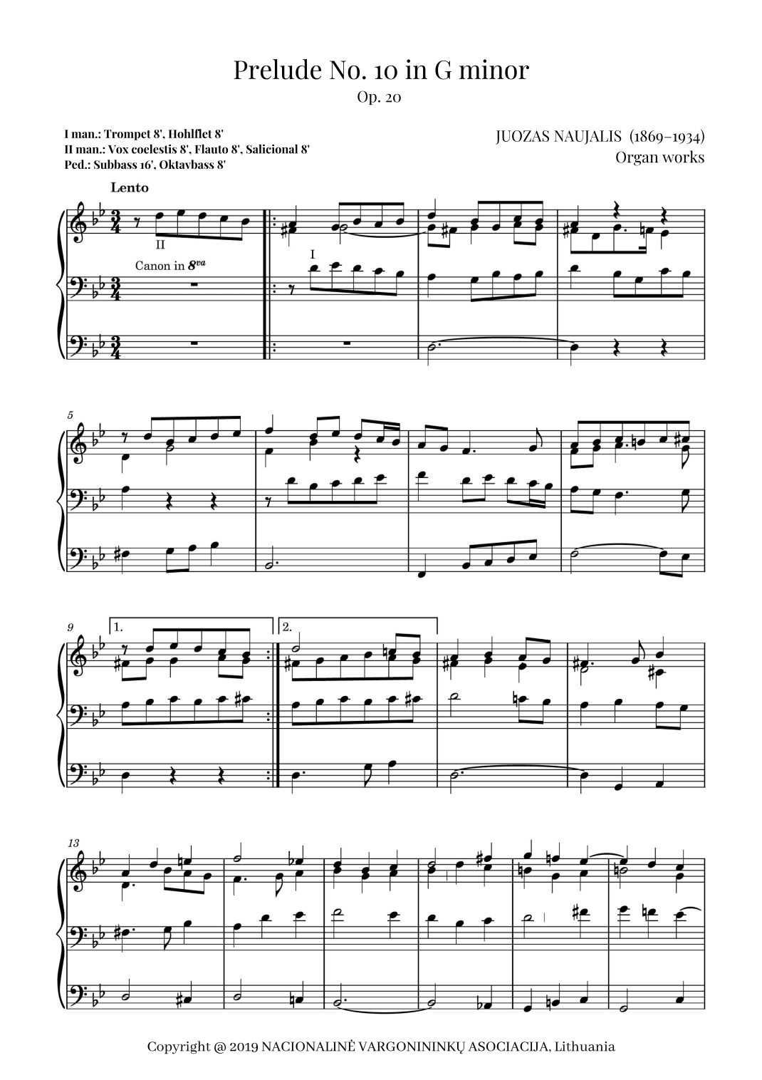 Prelude No. 10 in G minor, Op. 20 by Juozas Naujalis (1869–1934)