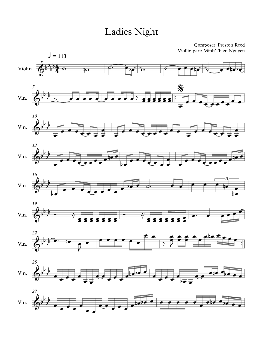 Ladies Night Violin (arr. Minh Thien Nguyen)
