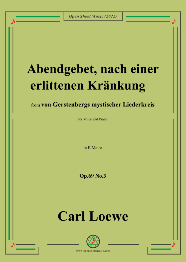 Loewe-Abendgebet,nach einer erlittenen Kränkung,Op.69 No.3,in E Major (arr. OSM Press)