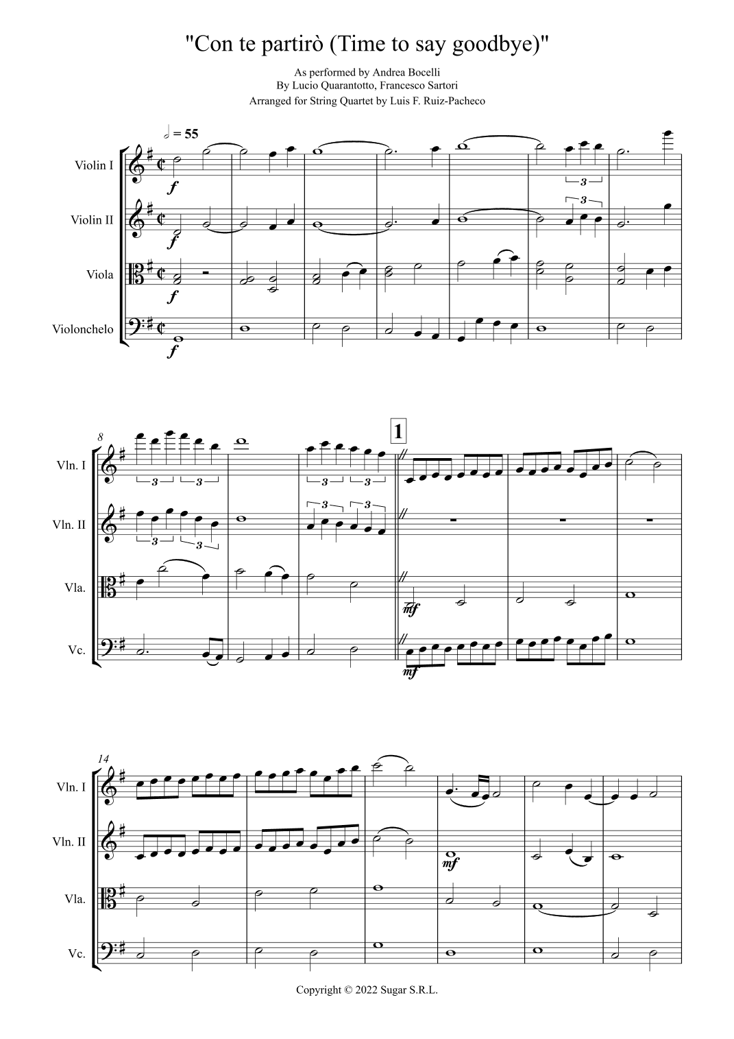 Con Te Partiro (time To Say Goodbye) (arr. Luis F. Ruiz-Pacheco)