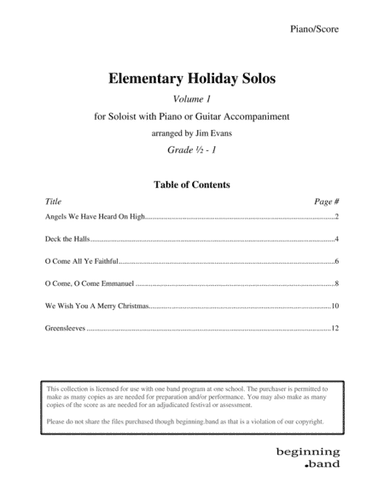 Elementary Holiday Solos, Volume 1 (arr. Jim Evans)