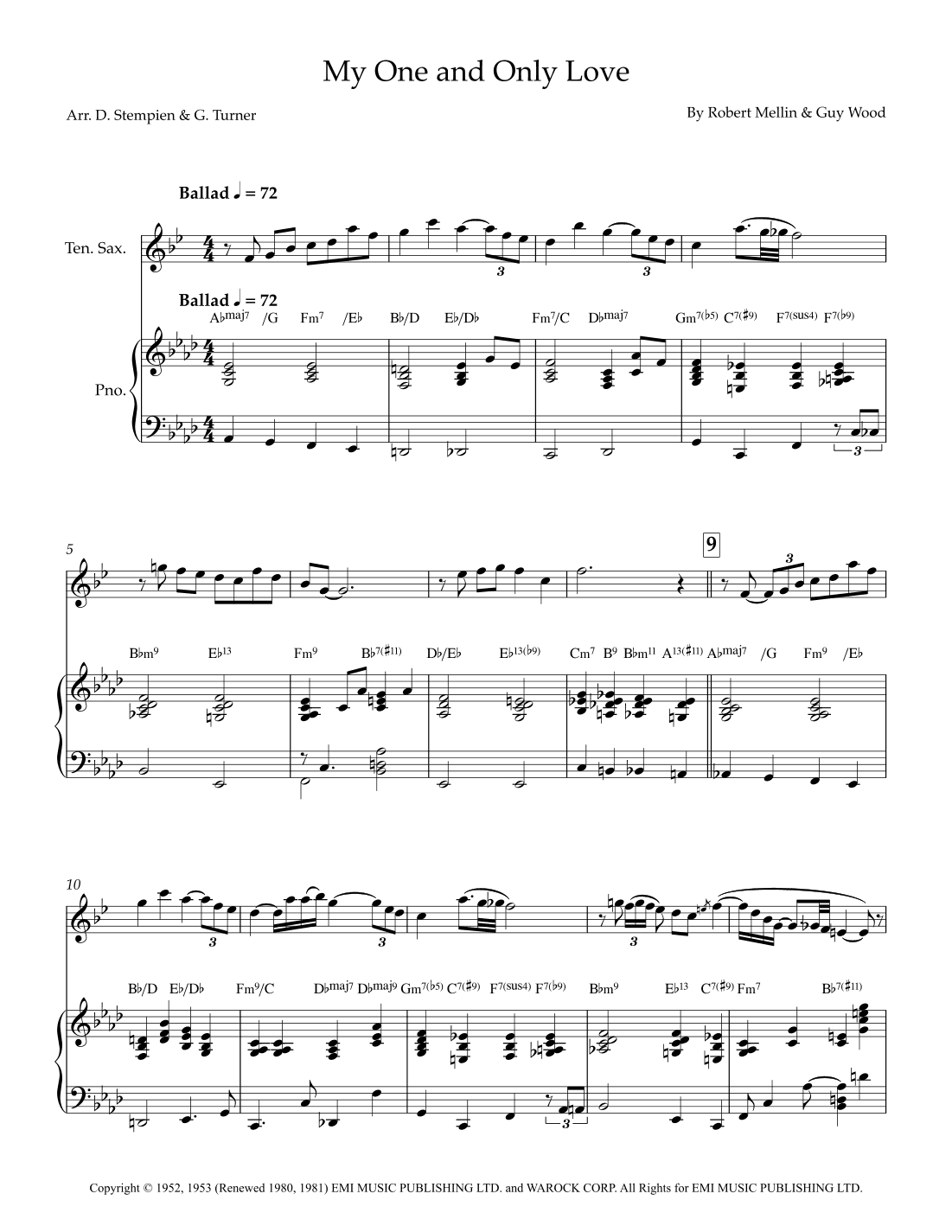 My One And Only Love (arr. Debra E. Stempien, Gregory H. Turner)