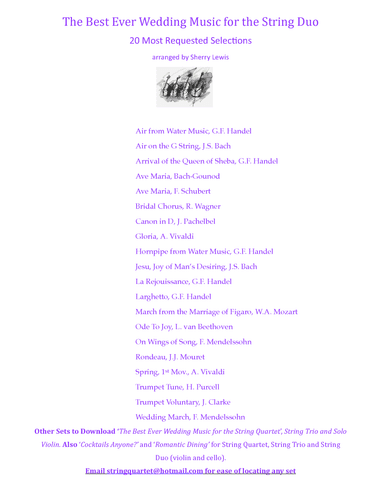 STRING DUO WEDDING MUSIC - FOR  STRING DUO COLLECTION SET OF WEDDING CLASSICS - 20 arrangements- (arr. Sherry Lewis)