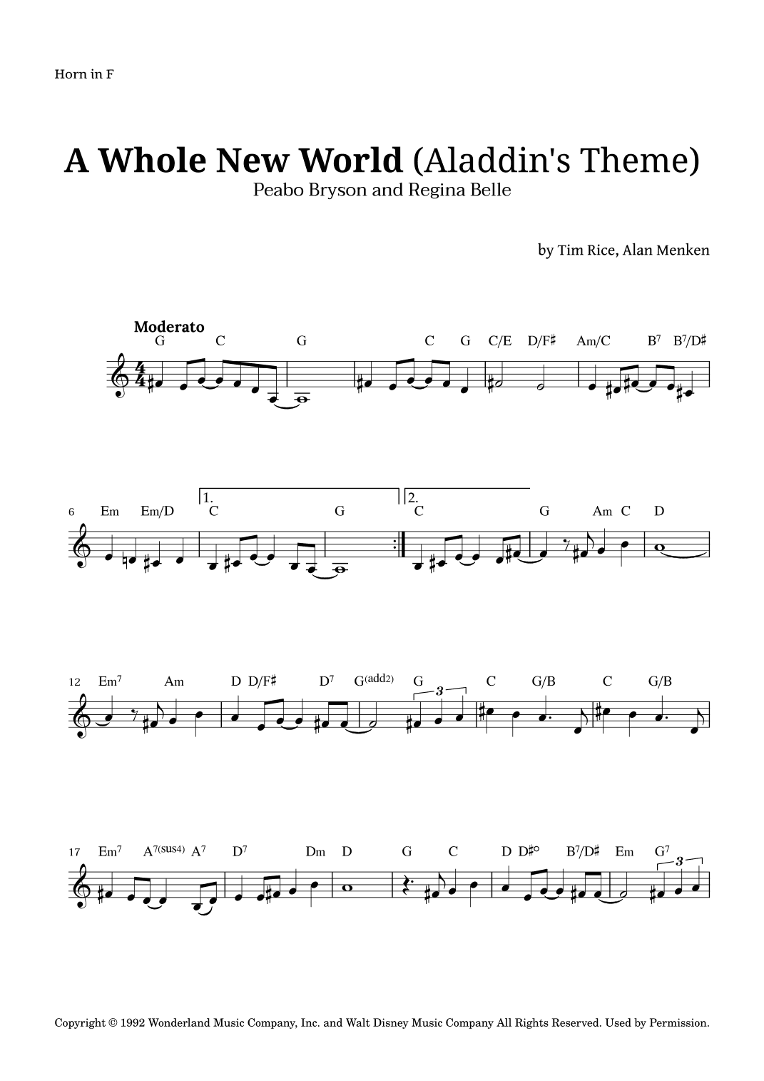 A Whole New World (aladdin's Theme) (arr. Langanho)