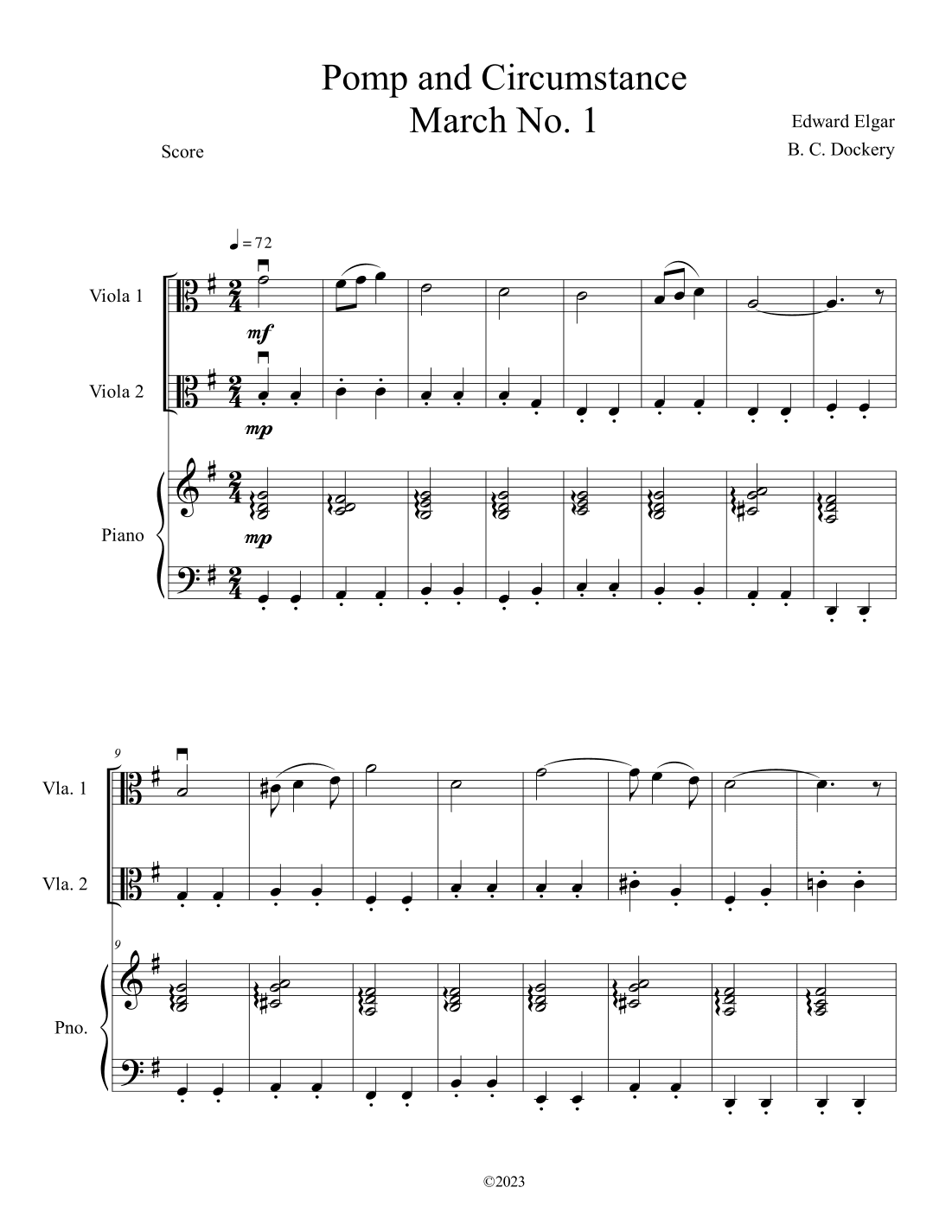 Pomp and Circumstance (Viola Duet with Piano Accompaniment) (arr. B. C. Dockery)