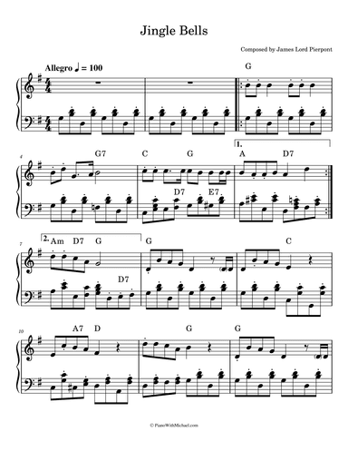 Jingle Bells - 'The One Horse Open Sleigh' (arr. © PianoWithMichael.com)
