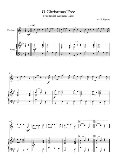 O Christmas Tree, Traditional German Carol, For Clarinet & Piano (arr. Eugene Egorov)