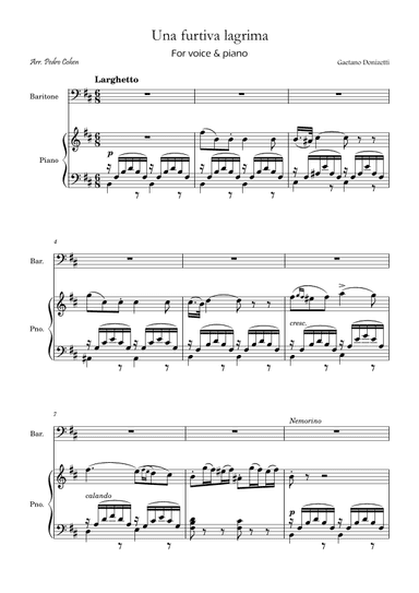 Una Furtiva Lagrima (Baritone in Bm) (arr. Pedro Cohen)
